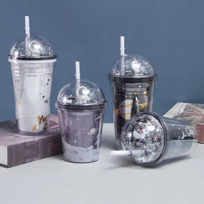 Double plastic cup Creative Planet cartoon water cup