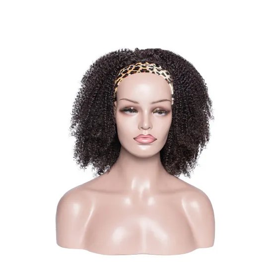 Wholesale Synthetic Kinky Curly Headband Wigs for Black Women Natural Looking Wig with Leopard Headband Attached