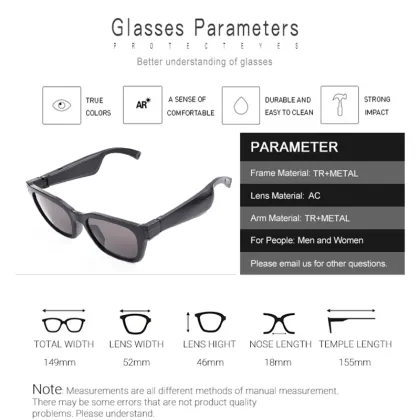 BLONGU Smart Glasses TR90: Audio Sunglasses with Polarized Lenses and Wireless Headphones