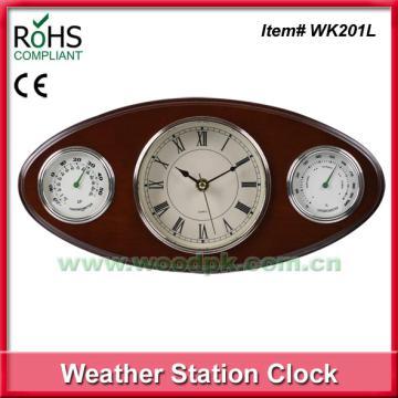 Walnut color quartz wood weather station digital wall clock with bezel