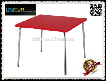 Colorful cheap square durable child stainless base dining table with MDF top