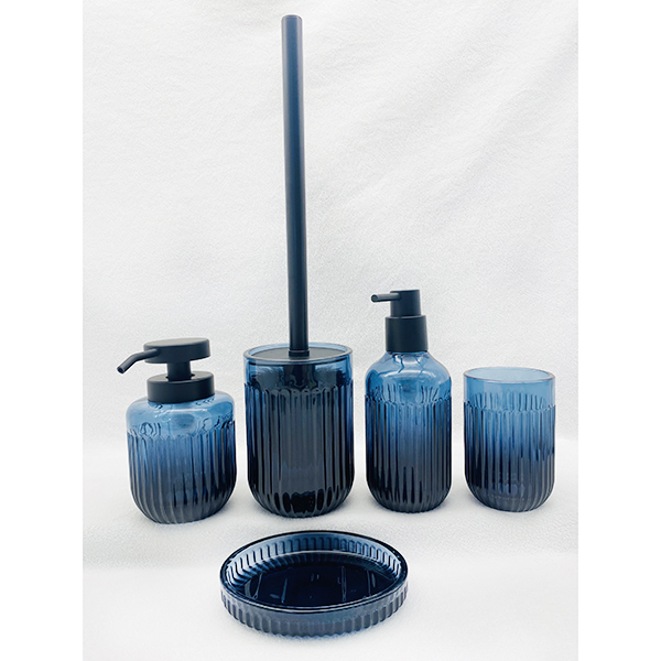 Dark Blue Bathing Set Glass Bottle