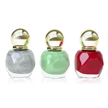 Wholesale Gel Nail Polish Set with Custom Logo: Rectangular Glass Tube with Gold Ball Glitter in Red and Green