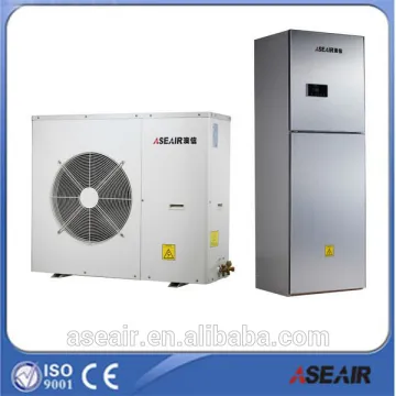 Domestic split heat pump air to water heating and cooling