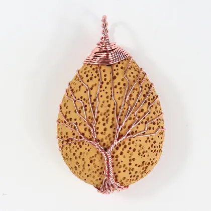 Volcanic Stone Water Drop Copper Plated Tree of Life Pendant - Unisex Jewelry