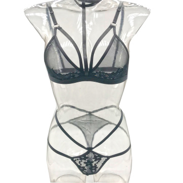 personalizar conjunto de lingerie sexy de renda transparente com 2 peças