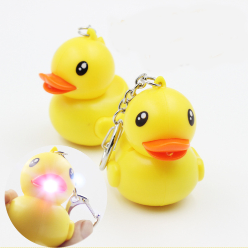 3d yellow duck shape led keyring custom animals shape sound keychains