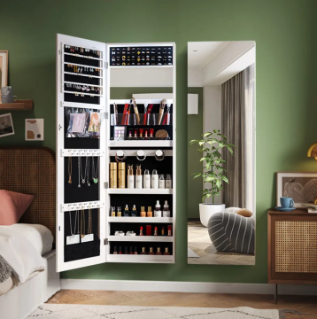 Full Body Wall Hanging Dressing Mirror with Storage and Lighting for Bedroom