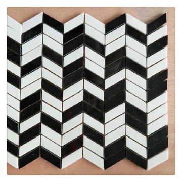 Black and White Marble Herringbone Mosaic Flooring Tiles