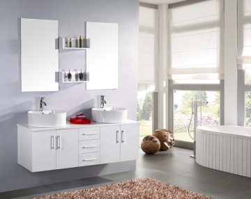 Double White Mirrored Bathroom Cabinet