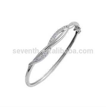 New Design Fashion Infinity Bangle Bracelet Wholesale with Rhodium Plated CZ Diamond