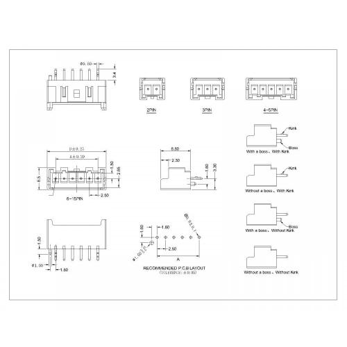 Đầu nối wafer đơn hàng 2,5mm pitch pitch