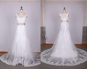 A-Line Two Shoulders Beading Lace Wedding Dresses 2015