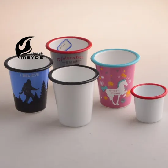 White Glaze Wide Mouth Enamel Mug Drinking Cup Without Handgrip