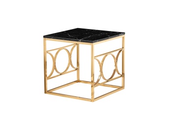 Luxe Gold Corner Table with Marble-Pattern Top