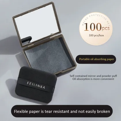 3-in-1 Oil Absorbing Paper with Puff and Mirror for Portable Facial Oil Control