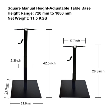 Hand Crank Height Adjustable Table Base Square Lifting Table Leg For Outdoor Commercial Furniture
