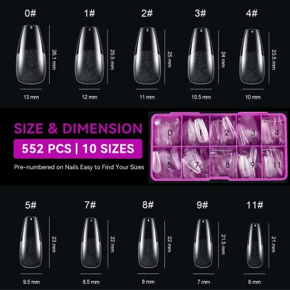 Soak Off Long Coffin Full Cover Nail Tips Artificial Fingernails