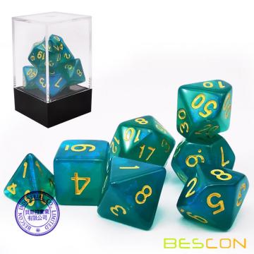 Jeu de dés Bescon Moonstone bleu paon, Jeu de dés Polycon de RPG Bescon effet de pierre de lune