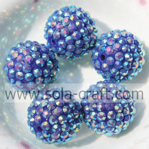 Grande vente bleu AB 20 * 22 MM résine solide strass perles collier enfants bricolage