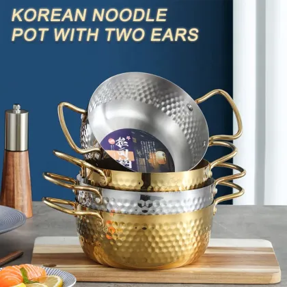 Korean Double-Ear Instant Noodle Pot - Stainless Steel Hammer Pattern Cooking Pot