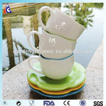 Ceramic coffee cup and saucer with flower shape cup coffee