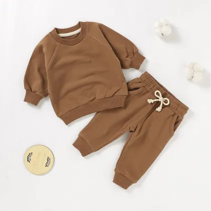 Organic Cotton Baby Clothing Set - 2pcs Raglan Sleeve Children Baby Sweater Suit