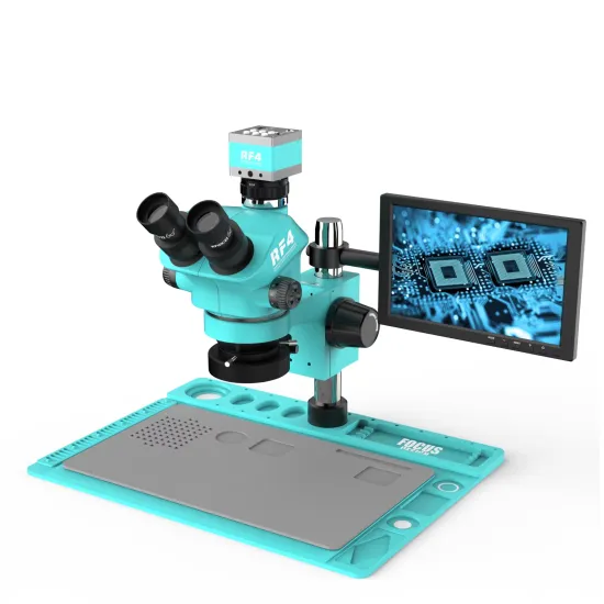 RF4 RF-7050TVD2-2KC2-S010: Trinocular Zoom Electronic Repair Microscope with 2K Camera and 10 Inch Monitor
