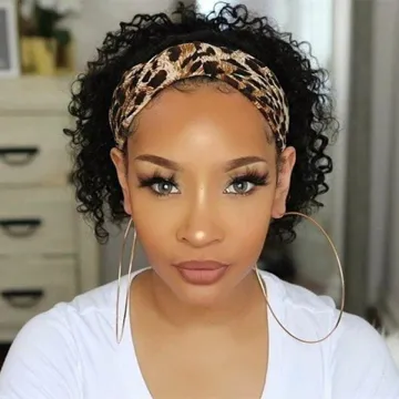 YouFa Hair Half Wig With Headband Attached Deep Wave Curly Headband Scarf Wig Glueless Headband Human Hair Wigs For Black Women