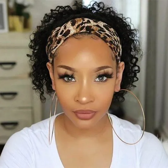 YouFa Hair Half Wig With Headband Attached Deep Wave Curly Headband Scarf Wig Glueless Headband Human Hair Wigs For Black Women