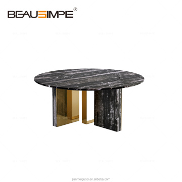 Luxury Black Marble Dining Table with Stainless Base
