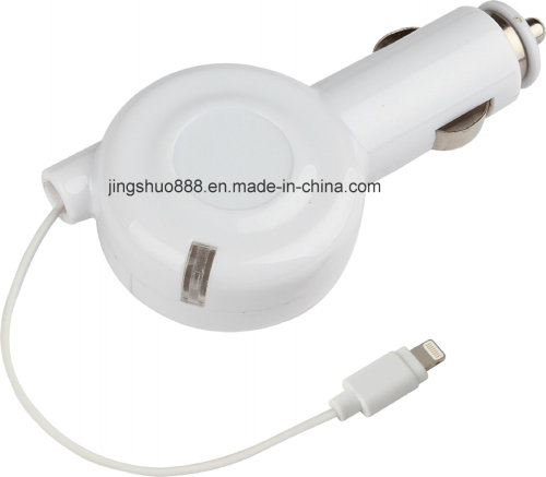 USB caricabatteria da auto con cavo retraibile 8pin per iPhone5 (DC-IP5-018)