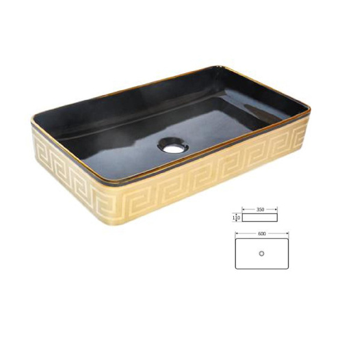 Black Gold Art Basin Rectangular Large Black Basin