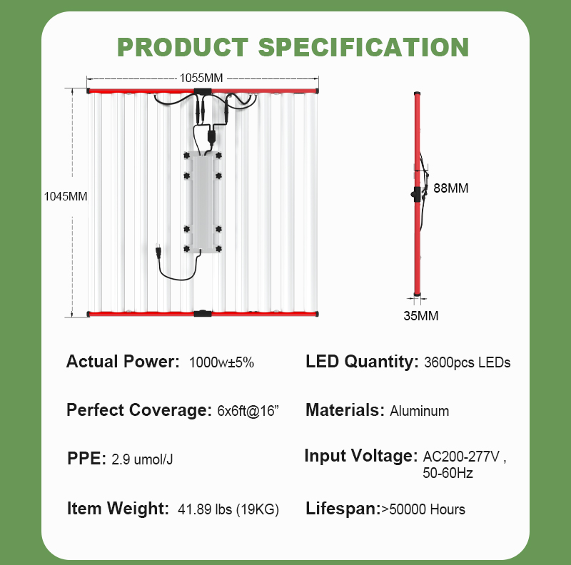 Full Spectrum 1000W LED는 가벼운 빠른 배송을 성장시킵니다