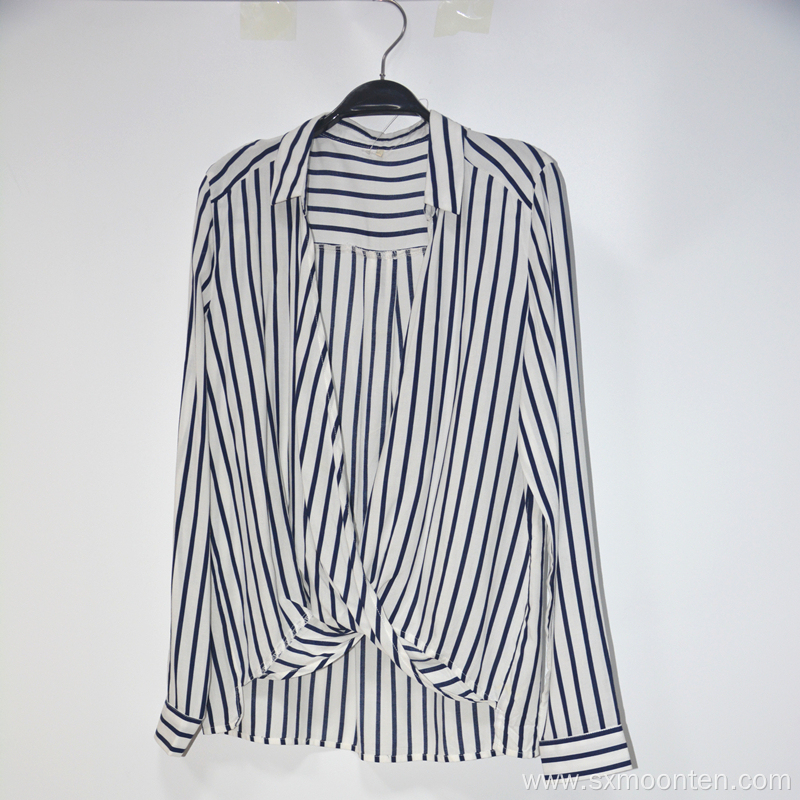 Black White Stripes Digital Printing Women's Casual Shirts