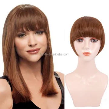 Natural Color Straight Top Hairpiece With Fringes 100% Synthetic Hair Toupee Clip In Topper For Women