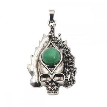 Gemstone Crystal 12MM CAB Silver Skull Stone Pendant 50x30mm Natural Stone Skeleton Pendants for Diy Jewelry Making