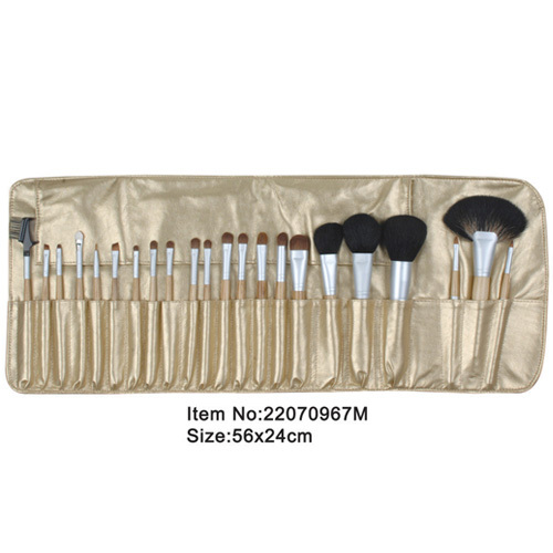 22pcs oak Simulation plastic handle animal/nylon hair makeup brush tool set with metal satin case