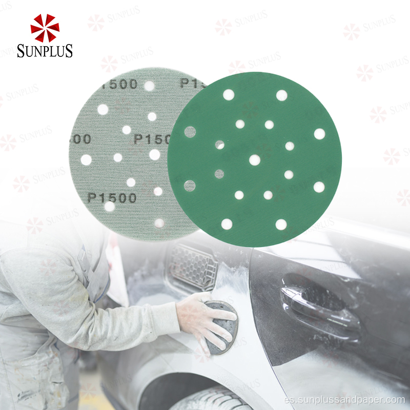 Automotive Hook Loop Paper Sandpaper Disc abrasivos Película verde