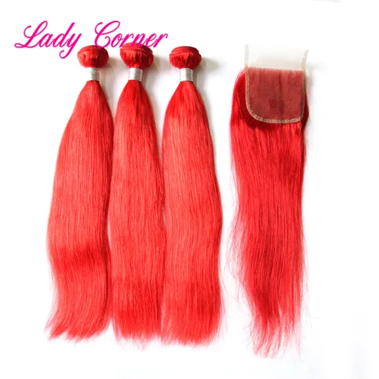 From single donor Malaysian human hair red bundles with closure