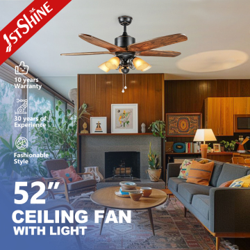 Classic 5-Blade 52-Inch Ceiling Fan with Light Kit and Manual Pull Chain