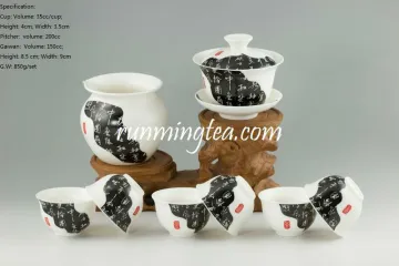 "News paper painting" Tea Ware Porcelain Set-1Gaiwan, 1Pitcher & 6 Cups