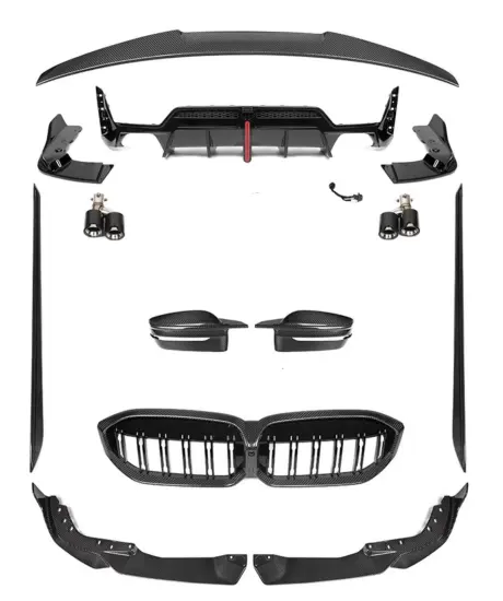 Custom BMW G20 2023 3 Series Body Kit - Front Lip, Shovel, Carbon Fiber Wing, Side Skirt, Grille