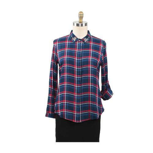 Cotton Women's Plaid Shirt With Beading