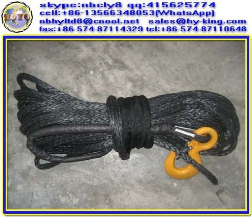 12 strand synthetic rope for winch , black spectra winch rope , winch rope for atv with hook