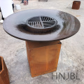 Corten Metal Fire Pit With BBQ Grill