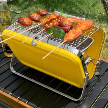 Home folding barbecue grill korean bbq table outdoor portable briefcase box grill camping mini charcoal grill