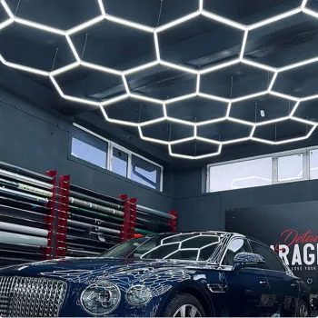Custom Bezel Blue Red LED Hexagonal Ceiling Lights for Auto Detailing Workshops