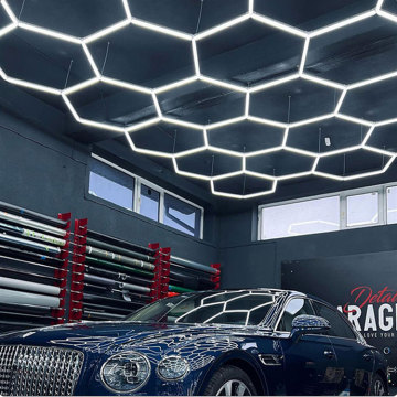 Custom Bezel Blue Red LED Hexagonal Ceiling Lights for Auto Detailing Workshops