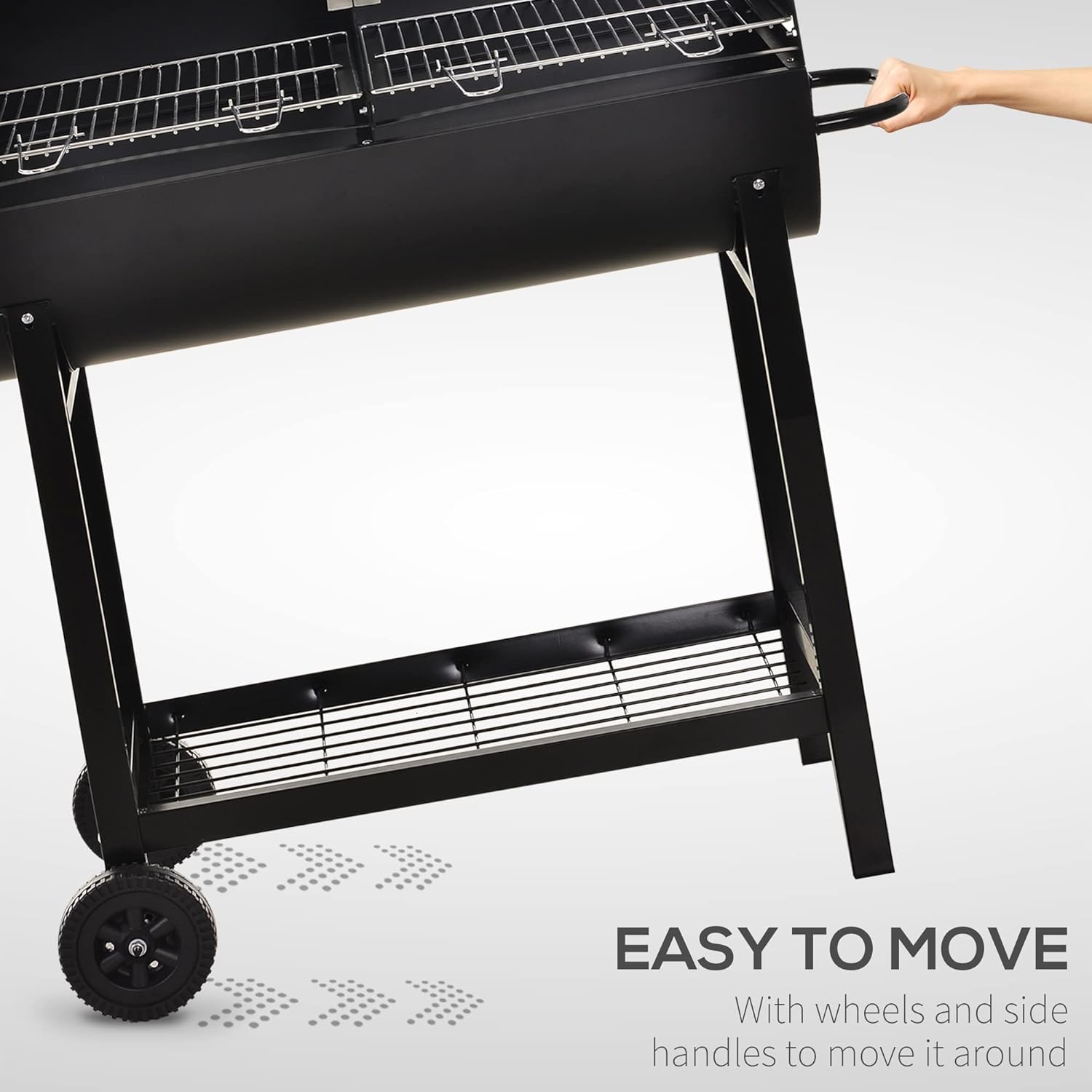 Half-barrel steel barbecue grill